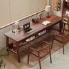 Mesa Longa e Estreita Contra a Parede, Mesa de Escritório Retangular, Mesa Dupla, Mesa de Computador para Casa, Bancada com Pés de Madeira Maciça
