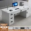 Escritorio de computadora, escritorio para el hogar de escritorio con cajones, escritorio de oficina, escritorio de escritura para dormitorio, mesa blanca de lujo ligero con un toque de alta gama