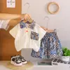 Roupas Infantis Trajes para Meninos Verão 2025 Novo Estilo Coreano Menino Bebê Casual Verão Corte Infantil Conjunto de Duas Peças Manga Curta