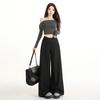 Pantalones de Traje Negros de Cintura Alta para Mujer, Nuevo Otoño Holgados Adelgazantes Versátiles de Pierna Ancha Casuales, Pantalones Largos Negros con Pinzas