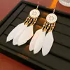 Aretes de Gancho para Oreja con Pluma de Gota de Aceite Pendientes Redondos de Cristal Bohemio Moda Nicho Retro Estilo Étnico Fabricante de Aretes
