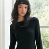 Nueva Ropa de Mujer Otoño e Invierno Tencel Lyocell Lana Capa Base para Mujer Cuello Redondo Lana Cálida Interior Manga Larga Top