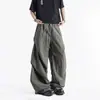 Calça de trabalho azul montanha estilo francês retrô, coleção de outono masculina, com design plissado, tecido de secagem rápida, adequada para caminhada, lazer e esportes.