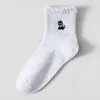 Calcetines Bordados de Dibujos Animados para Mujeres y Niñas, Calcetines Finos de Verano hasta la Pantorrilla, Combinación para Estudiantes con Zapatos Pequeños de Cuero, Calcetines con Volantes, Calcetines Largos de Algodón con Encaje de Color Sólido