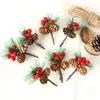 Folhas de Pinheiro de Natal Pinha Vermelha de Natal Acessórios de Inserção de Pinha Decorações de Natal DIY Embalagem Criativa para Caixa de Presente
