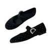Primer Encuentro con los Nuevos Zapatos de Mujer Estilo Francés, Zapatos Planos de Ballet Diseño Retro, Zapatos Mary Jane de Boca Baja con Pedrería