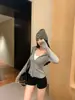 Chaqueta Cardigan Casual de Cremallera Doble Ajustada con Capucha de Hombro Recto Rayada para Mujer MosesQueen