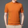 Suéter de malha masculino com gola alta parcial e mangas curtas, novo para primavera e verão de 2023, camisa casual de cor sólida para homens jovens e de meia-idade
