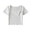 Verano nuevo moda europea y americana para mujer color sólido doble capa plegable corte entallado manga corta slim camiseta top C73383