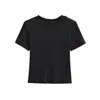 Camiseta Básica Lyocell Gola Redonda Manga Curta para Mulheres 2026, Top Cropped Estiloso de Verão Ajustado Elástico com Ombros Normais