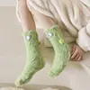 Meias de Pelúcia Fofas para Mulheres no Outono e Inverno, Quentes e Aveludadas Engrossadas Estilo Casal Casa Chão Dormir Meias Sem Salto
