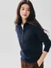 Estilo de Viaje Relajado ~ Suéter de Punto 100% Cachemir Intelectual y Elegante para Mujer, Suéter de Media Cremallera, Capa Base de Viaje de Corte Holgado