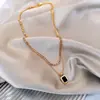 Estilo Frío Negro Cuadrado 2021 Nuevo Cadena Larga para Suéter Collar de Doble Capa para Mujer Lujo Ligero Nicho Hip-Hop Cadena para Clavícula