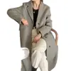 El tamaño ha sido actualizado. Elegante cuello de traje estilo francés, de un solo botón, corte holgado, versátil, abrigo largo de lana hasta la rodilla