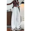 Pantalones deportivos casuales de pierna ancha holgados de corte inclinado gris pesado de pierna recta con caída, de marca moderna estilo americano/personalizado para hombres y mujeres, para otoño