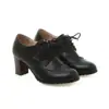 Nuevos Zapatos de Tacón Alto con Tacón Grueso, Zapatos Pequeños de Cuero Retro, Zapatos de Tacón Alto de Primavera y Otoño