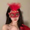 Máscara de Fiesta de Disfraces Media Cara Sexy de Encaje y Plumas Máscara de Halloween Accesorios para Posar Tocado