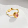 Anel oval de nicho, luxo discreto, cravejado de diamantes de alta qualidade para mulheres, design geométrico em aço inoxidável, detalhes coloridos em diamante, anel aberto requintado