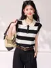 Suéter de Punto sin Mangas para Mujer con Cuello de Ganchillo, Suéter Pulóver para Verano, Cuello Solapa de Seda de Hielo, Top Cómodo y Adelgazante