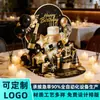 Cartão de Aniversário Dupla Porta Preto Dourado de Novo Produto Transfronteiriço com Toque de Luxo, Cartão Manuscrito Criativo, Cartão de Saudação 3D com Balão de Presente