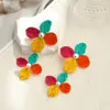 Pendientes de Rafia Tejida Transfronterizos Europeos y Americanos, Pendientes Exagerados de Pétalos de Perla, Pendientes de Flor Estilo Bohemio de Vacaciones