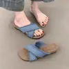 Pantuflas Cruzadas Tejidas Romanas para Mujer 2025 Verano Hada Suave Vacaciones Playa Sandalias de Cuña Marea Femenina