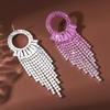Moda Europea y Americana Exagerados Marca Grande Lujo Diamante Completo Pendientes de Borla Larga Pendientes Elegantes Versátiles para Cena de Mujer