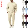 Conjunto esportivo casual de malha jacquard texturizada waffle liso para outono e inverno, masculino, europeu e americano, a pronta entrega