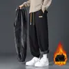 Calças masculinas forradas com fleece e espessadas, outono e inverno, calças quentes de algodão, calças jogger, estilo solto primavera e outono, calças compridas casuais esportivas