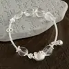 Pulsera de Bolas de Cristal para Codo de Gato Kt de Plata Pura 999 para Mujer Diseño Simple Hecho a Mano Pulsera de Moda Elegante B6887