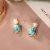 Pendientes Azules Estilo Étnico Elegante Retro Diseño de Nicho Pendientes de Piedra Natural Pendientes Versátiles Exquisitos de Alta Gama para Mujer