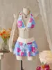 Europeu e Americano Ins Sexy Lingerie Ultraleve Sutiã com Alças Sem Aro Ultraleve Decote Halter Maiô Justo Dividido Três Peças