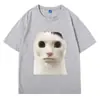 Camiseta Gráfica de Gato Emoji Linda y Divertida Camiseta de Verano con Cuello Redondo Top para Hombres y Mujeres Corta