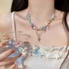 Collar Mariposa Rosa Collar Nicho para Mujer Temperamento Lujo Ligero Amor Roto Plata Cadena Clavícula Joyería Venta al por Mayor
