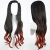 Cazador de demonios: Kimetsu No Yaiba Kamado Nezuko Peluca Negro Degradado Naranja Cabello Largo Rizado Combinación de Colores Anime Cos Peluca en Stock