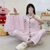 Comércio Eletrônico Transfronteiriço Japonês e Coreano Conjunto de Três Peças de Algodão Nuvem Primavera e Verão Pijama com Lapela Conjunto de Roupa de Casa Doce com Desenho Animado Feminino