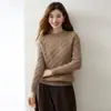 Suéter de Cachemira Jacquard Tejido en Cable para Mujer, Cuello Redondo, Manga Larga, Jersey, Elegante Versátil Francés, Capa Base de Punto de Color Liso