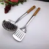 Espátula de acero inoxidable con veta de madera, cuchara para sopa, espátula para freír, cuchara para arroz, grande, con fugas, juego de cinco piezas, espátula para cocinar, cuchara, utensilios de cocina, espátula para cocinar