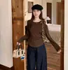 Ropa Nueva de Otoño 2025 Tallas Grandes Ropa para Mujer Camiseta Sexy de Manga Larga con Hombro Cruzado y Lazo Top de Cintura Pura