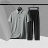 Traje deportivo de seda de hielo para papá de verano, casual de negocios, nuevo 2025, camiseta de manga corta para hombre, camisa POLO C, conjunto de dos piezas