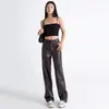Novas Calças de Couro PU Estilo Americano para Mulheres, Primavera, Outono e Inverno, Cintura Alta, Emagrecedoras, Fluídas, Calças Casuais de Corte Reto, Calças Largas de Terno Soltas