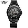 Ganador Nuevo Modelo Moda Masculina Casual Hueco Engranaje Movimiento Mecánico Reloj Mecánico Automático Acero Blanco