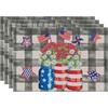 Mantel individual con estampado de estrellas rojas y azules, con diseño de estrellas y zapatos de cuero a rayas, con estampado de enanos, de lino y aislamiento térmico, para el Día de la Independencia de EE. UU.