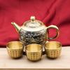 Tetera de latón con paisaje, adornos para mesa de té, juego de té, tallado en estéreo, artesanías, adornos de escritorio, fábrica en stock, venta al por mayor