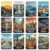 Ímãs de geladeira com paisagens de cidades americanas: Ímãs arquitetônicos de Washington, Seattle, Chicago, Boston, lembrancinhas de viagem
