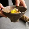 Tazón Alto Hecho en Fábrica, Transformado en Horno, Moldeado a Mano; Tazón Pequeño de Uso Personal; Tazón de Cerámica Estilo Rústico para Sopa, Tazón de Arroz; Apto para Microondas