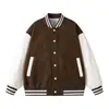 Chaqueta de Béisbol Estilo Americano Talla Europea Personalizable con Mangas de Cuero PU, Chaqueta Casual Suelta para Hombre de Primavera y Otoño, para Parejas