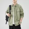 Camisa de Trabalho Pura Algodão para Homens, Corte Solto, Estilo Primavera e Outono, Gola Reversível, Camisa de Manga Longa Estilo Japonês, Jaqueta Casual Masculina para Outono