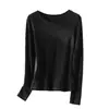 Camiseta de Manga Larga con Cuello Redondo para Mujer, Nueva Colección Otoño Temprano, Mezcla de Lino y Algodón, Sencilla y Cómoda, Puede Usarse como Prenda Interior o Superior de Punto para Vestir por Encima