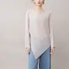Camiseta Asimétrica de Manga Larga para Mujer Otoño 2025 Nueva Holgada Efecto Adelgazante Abertura Pliegues Top Camisa Base